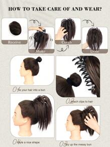 Y2K Messy Bun Hair Piece Hot Bán Phong cách Claw Ponytails Messy Bun Claw Clip Tousled Updo Hair Với phần mở rộng tóc tổng hợp thẳng 12 inch cho phụ nữ Cô gái - Bạc - Xem 7
