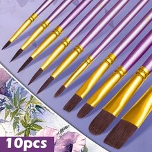 Set De 10 Pinceles Para Pintar Con Óleo, Acuarela Y Acrílico En Negro, Pinceles De Pintor Profesionales Para Suministros De Arte De Estudiantes