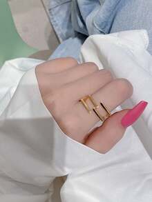 S925 Sterling Silver Geometric Multi-Layer Criss-Cross Ring, Minimalist Style Design, Personalized Open End Index Finger Ring, For Fashionable Girls Who Like To Stack Rings - Yellow Gold - View 4