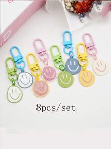 1套8入表情鑰匙扣、表情毛絨玩具、包配件 - 彩色 - 查看 1