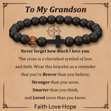 1-2入組男士基督教禮物男士十字手鍊送給爸爸兒子孫子丈夫教父叔叔侄子兄弟禮物勵志虎眼珠彈性治療手鍊生日畢業聖誕節週年紀念友誼禮物 - 黑色 - 查看 7