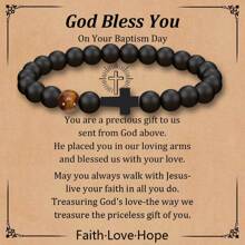 1-2入組男士基督教禮物男士十字手鍊送給爸爸兒子孫子丈夫教父叔叔侄子兄弟禮物勵志虎眼珠彈性治療手鍊生日畢業聖誕節週年紀念友誼禮物 - 黑色 - 查看 1