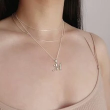 Capital Letter M Pendant Necklace With Zirconia, 925 Sterling Silver, Fashionable Personalized Name Jewelry Gift For Women, Girls, Birthday Gift, Daily Decoration - letter M - View 3