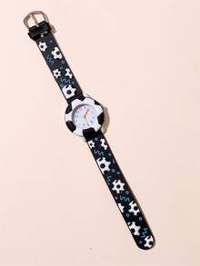 足球图案硅胶表带男童运动卡通手表 - 黑色 - 查看 2