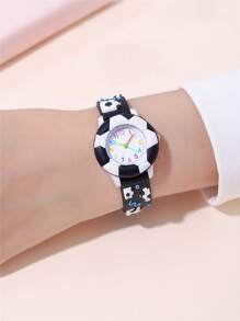 足球图案硅胶表带男童运动卡通手表 - 黑色 - 查看 3
