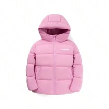 Balabala 少女信件印花斜口袋保暖防風拉鍊帽羽絨外套 - 粉色 - 查看 5