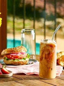 KEMORELA 1pc/4pcs 390ml/460ml Transparent Glass Cup With Straw, DIY Cup - Beige - View 6