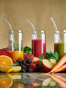 KEMORELA 1pc/4pcs 390ml/460ml Transparent Glass Cup With Straw, DIY Cup - Beige - View 4