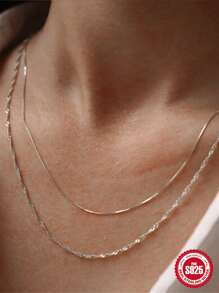 1条925银项链，45厘米/40厘米，时尚简约，金银双色，适合女性婚礼、订婚派对等场合，精美珠宝礼品。