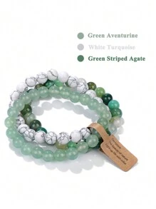 3入組有許願標籤寶石天然石頭手鍊套裝,適用於女性男性,治療靈氣水晶石英瑜伽珠寶 - 彩色 - 查看 18