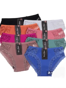 Paquete de 12 Piezas Braga Bikini Con Encaje Para Dama , Calzón de Encaje ( Se Envía en Colores Surtidos y Tallas Surtidas, Se Envía en Diseño al Azar y de Acuerdo a Disponibilidad ) - Multicolor - Ver 6