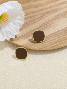 1pair Geometric Square Shape Resin Drop Earrings For Women - Brown - View 2