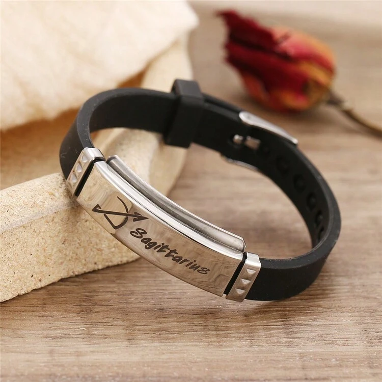 1pc Fashionable Stainless Steel & Silicon 12 Constellations Sleeve Cuff Bracelet For Men, Daily Wear -  Aries - View 3