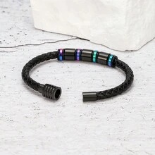 1 件情人節不銹鋼 & Pu 皮繩和編織手工手鍊男士,簡約優雅 Pu 皮腕帶,節日禮物