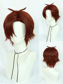 铜棕色直发 12 英寸短层廉价动漫服装假发绫小路清隆角色扮演假发男士男孩高密度合成无胶耐热纤维假发接发学校万圣节感恩节圣诞节服装配饰和 1 件假发帽