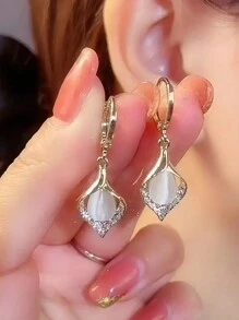 精美蛋白石耳環女性豪華水滴形寶石耳環珠寶禮物 - 白色 - 查看 5