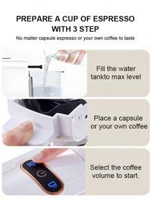 Cafelffe咖啡機4合1膠囊咖啡機,19巴全自動小型家用0.6l可拆卸水箱,兼容通用1450w咖啡膠囊 - 白色 - 查看 8