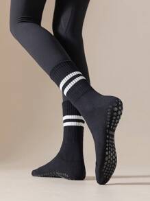 Tất thể thao ngoài trời dài đến bắp chân dành cho nữ có đế chống trượt dành cho Pilates - màu đen - Xem 1