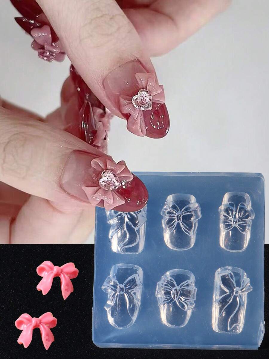 蝴蝶结雕刻模具,用于美甲装饰,时尚3D硅胶美甲配件,DIY美甲设计,美甲雕塑,亚克力美甲模具,浮雕美甲模板,硅胶美甲工具,美甲用品,美甲工具,美甲艺术工具,返校季,美甲,美甲工具,适用于按压式美甲 - 無色 - 查看 1