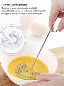 1pc Kitchen Whisk Spiral Egg Beater Spring Sauce Whipper for Blending Mixing Stirring, Non-Stick Stainless Steel