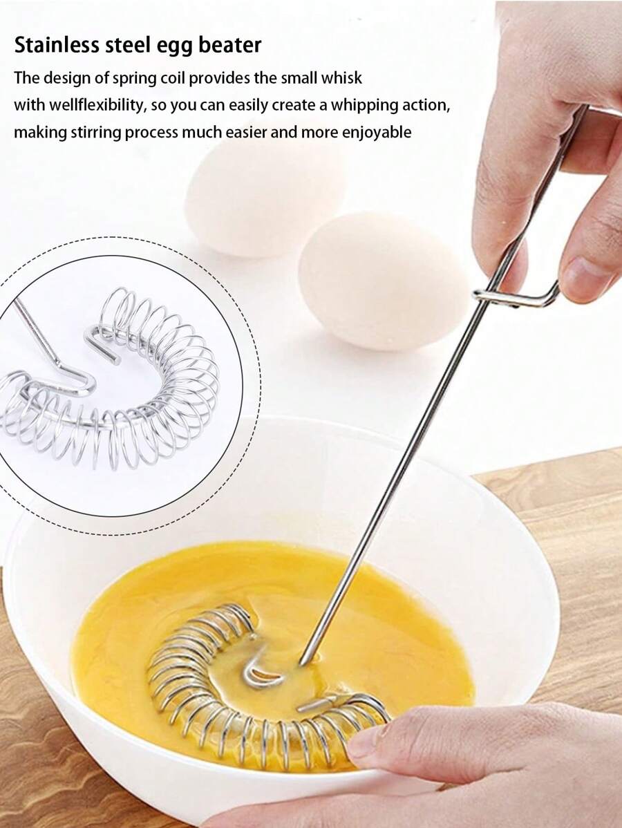 1pc Kitchen Whisk Spiral Egg Beater Spring Sauce Whipper for Blending Mixing Stirring, Non-Stick Stainless Steel