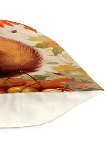 1pc Autumn Squirrel Pattern Pillow Case (pillow Core Not Included), Modern Style Linen Material Pillow Cover 45cm*45cm/17.72in*17.72in Square Shape Print Zipper Closure Soft & Comfortable Decorative Cushion Cover For Festivals, Suitable For Bedroom Or Living Room Decorating - Multicolor - View 4