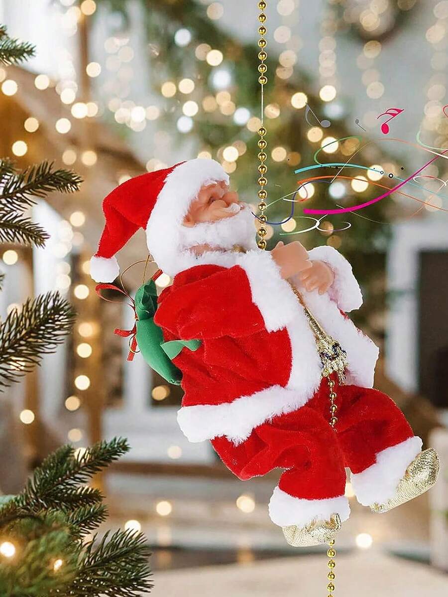 1入組聖誕老人攀爬串珠音樂手機裝飾,約9吋,電池供電,帶燈、音樂和聲音效果,聖誕裝飾品(不含電池) - 彩色 - 查看 1