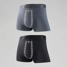 2pcs/pack Men's Modal Boxer Briefs With Negative Ions, Mid-waist, Breathable, Comfortable, (black+gray) - Multicolor - View 1