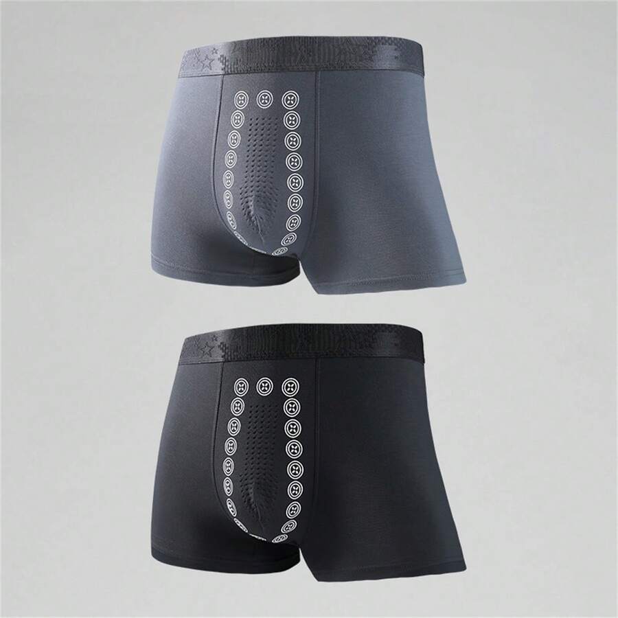 2pcs/pack Men's Modal Boxer Briefs With Negative Ions, Mid-waist, Breathable, Comfortable, (black+gray) - Multicolor - View 1