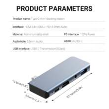 4 合 1 USB C 扩展坞，多端口笔记本电脑扩展坞集线器，带 4K HDMI 100W PD USB3.0 3.5 毫米音频，兼容 iPad Pro Air 5/4、iPad Mini 6、iPad Pro 配件 - 灰色 - 查看 2