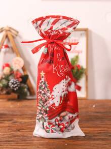 1個卡通繪製的聖誕裝飾酒瓶套,聖誕老人和馴鹿設計,森林男子設計,廚房桌面裝飾 - 紅色 - 查看 1