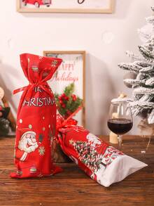 1個卡通繪製的聖誕裝飾酒瓶套,聖誕老人和馴鹿設計,森林男子設計,廚房桌面裝飾 - 紅色 - 查看 6