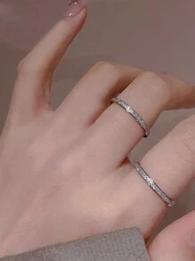 Nooxian 2入組極簡不鏽鋼平面帶狀戒指 - 銀色 - 查看 1