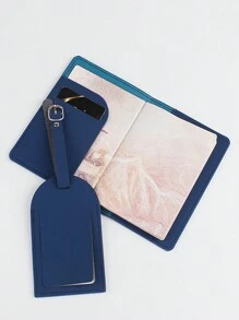 2 件套 PU 皮革旅行套装，带世界地图图案，护照夹和行李标签，卡夹，行李箱标签，姓名标签，卡套，吊牌，假期配件，假期配件套装，学校包，学校配件，学校用品