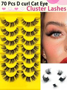 70Pcs 10-15mm Mixed Length D Curl Fluffy  Individual Cluster Lashes Segmented Spikes Individual False Eyelashes Individual Eyelash Extensions Lash Clusters,Eye Lash Clusters,Individual Eyelashes,Lashes,Fake Lashes - Black - View 2