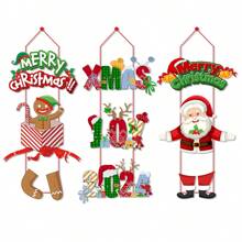 1pc Christmas Party Decorative Door Hanging, 3 Designs, Merry Christmas Atmosphere Ornament Best Gifts Birthday - Multicolor - View 2
