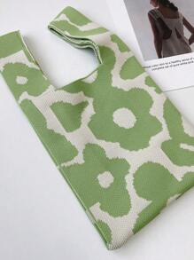 duke bear Bolsa de mano para dama con patrón de flores de ganchillo, 1 pieza de bolsa de ganchillo mini, bolsa de mano con patrón de flores de punto de ganchillo, transpirable, ligera y plegable