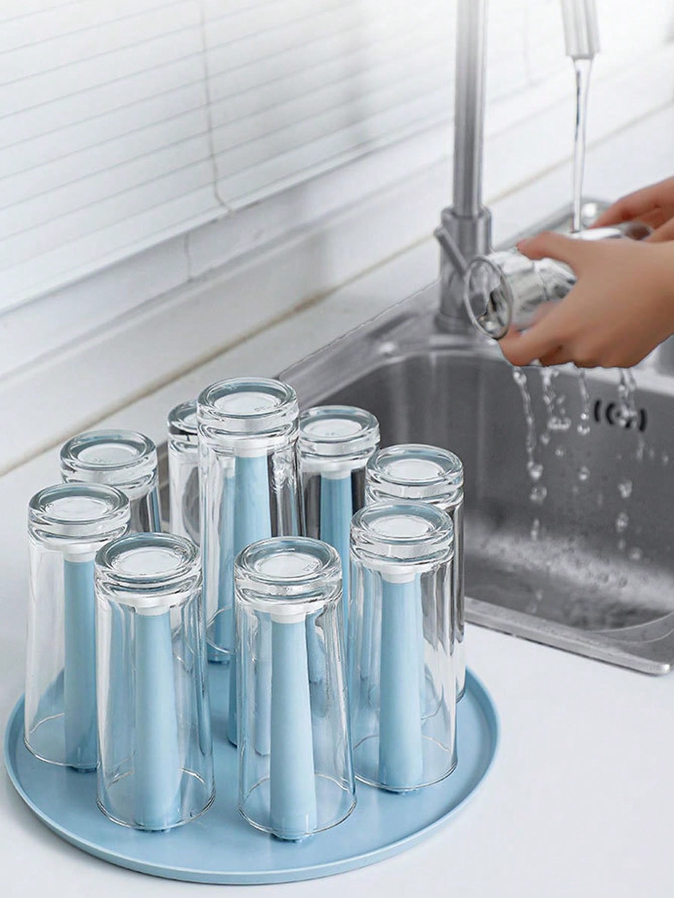 1pc Drinkware Rack Countertop Tea Cup Holder With Tray, Water Glass Drying Drain Shelf For