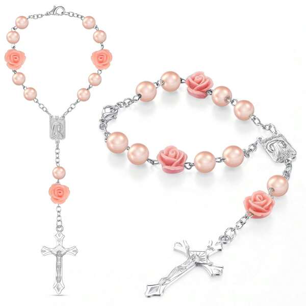 1 pieza Decoración para mujer y hombre Accesorios colgantes con rosario católico, medalla y cruz para decoración de interiores, traer buena suerte, regalo de graduación o para el Día de la Madre