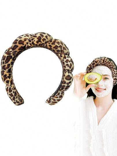 1개 표범 무늬 페이스 워싱 헤어밴드 & 헤어밴드 홈 욕실 데코 여름
