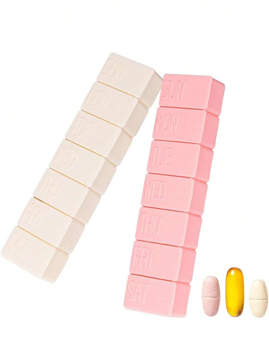 2 Pcs/Set Weekly Pill Organizer, Large 7 Days Pill Cases Travel Daily Pill Box Pill Box Pill Case Pill Organizer Pill Container College Vacation Cruise Summer Holiday Essentials Medical Bag Medicine Organizer Travel Accessories Travel Organizer Travel Essentials Travel Stuff Travelling Bag College Vacation Cruise Summer Holiday Essentials First Aid Kit - Multicolor - View 1