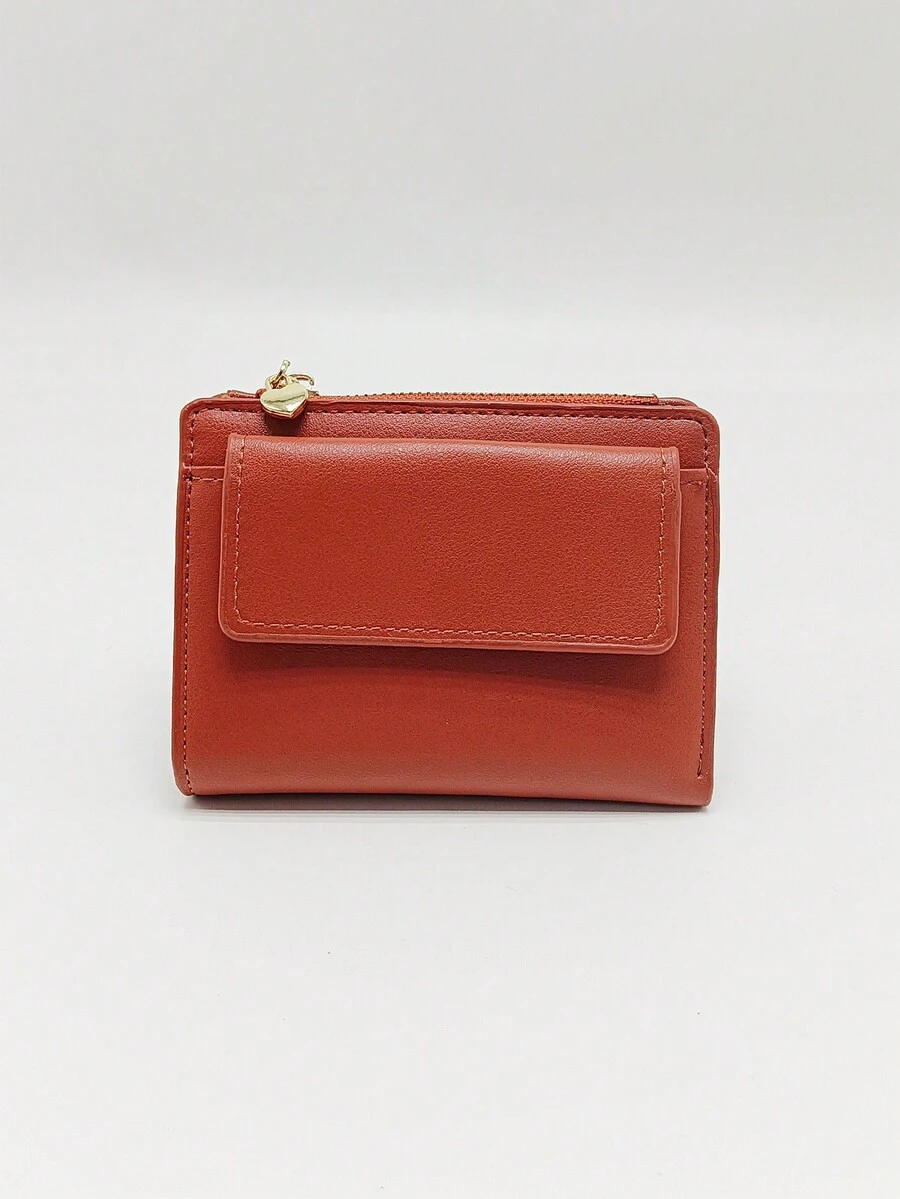 New Solid Color Women's Multifunctional Short Zipper Wallet Coin Purse Card Holder Brown - Brown - View 1