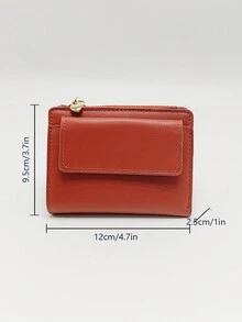 New Solid Color Women's Multifunctional Short Zipper Wallet Coin Purse Card Holder Brown - Brown - View 3