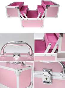 Portable Aluminum Toiletry Bag: Professional Makeup Case, Nail Polish Organizer Case With Wheels, Makeup Case, Makeup Bag - Ideal For Travel And Events, Robust And Modern Design - Pink - View 3