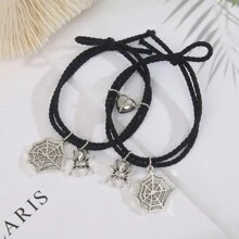 ZIRUISP 2入組黑色時尚磁性蜘蛛和心形彈性繩手鍊和髮圈,情侶日常穿戴 - 1對黑色蜘蛛愛心磁鐵彈力繩手繩 - 查看 2