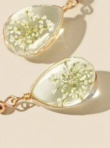 1 对清新时尚小巧透明玻璃干花泪珠耳环情人节、妈妈、母亲、母亲节、礼物 - 綠色 - 查看 3