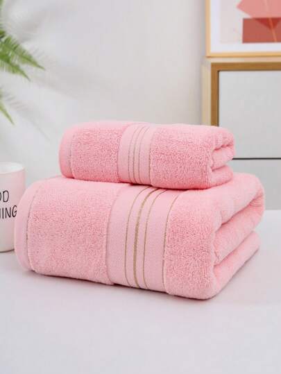 1 pièce Serviette/Serviette de bain et 2 pièces (Serviette de bain + Serviette de toilette) Fine à double face avec ruban doré métallique. Épais, absorbant, doux et peau-friendly. Fournitures de salle de bain pour le visage, le corps et la maison. Décoration de salle de bain à la maison. Retour à l'école pour le salon de beauté, l'hôtel, les sports, les essentiels de la maison. Serviette, soins de la peau, serviette de bain