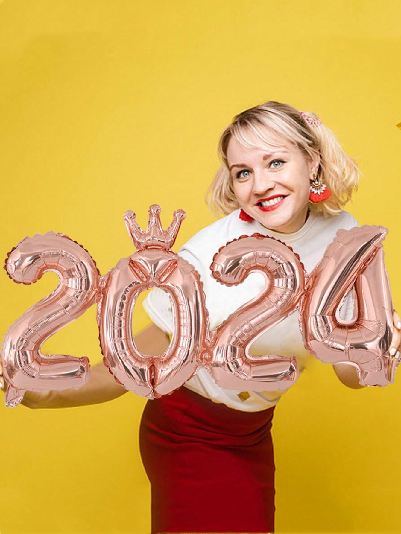 New Year 2024 Number Foil Balloons Gold Balloon Happy New Year
