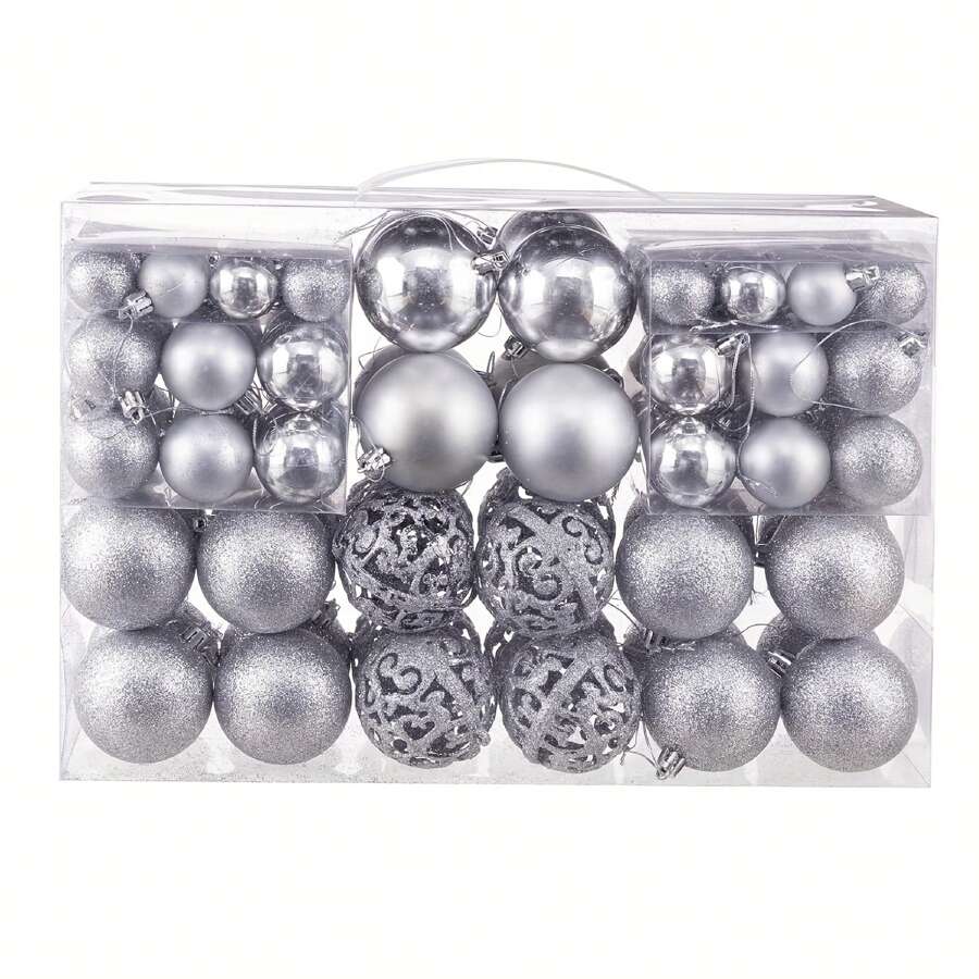 100 件/套圣诞球饰品，防碎圣诞装饰套装带礼品包装（红色/金色/银色/黑色/棕色/黑色和金色/红色和白色/粉色），圣诞节 - 銀色 - 查看 1