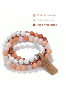 3入組有許願標籤寶石天然石頭手鍊套裝,適用於女性男性,治療靈氣水晶石英瑜伽珠寶 - 彩色 - 查看 19